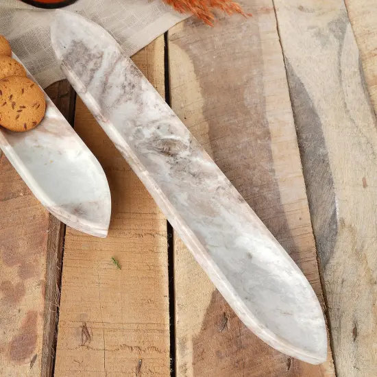 Anchill Realism Sleek White Marble Tray &ndash; Handmade Elegant Platter for Stylish Serving-16X2.5X1.5" {2}