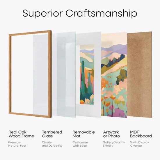 8x12 Picture Frames Wood, High-End Wooden 8x12 Oak Frames for Wall and Tabletop, 8x12 Poster Frames Natural Wood, 8 x 12 Photo Frames with Mat 6x8, Tempered Glass, Wall Kit, Set of 1 {4}