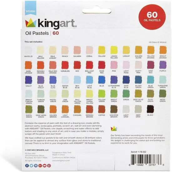 OIL PASTELS, Set of 60 Round Sticks (2.3" x 0.3"), Smooth, Vibrant Colors for Paper, Canvas, Wood, Non-Toxic, 60 Colors {3}