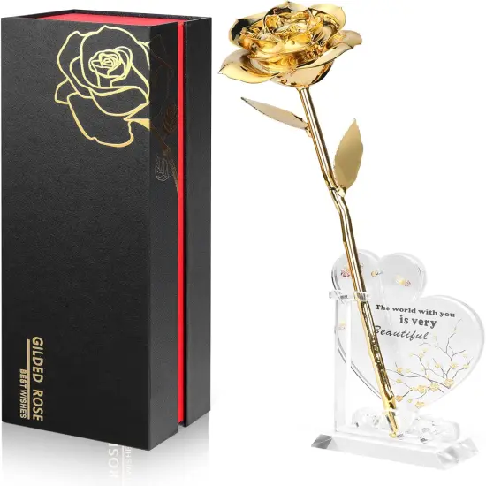 Gold Dipped Rose Real 24K Gold Rose, Genuine One of a Kind Rose Hand Dipped in 24K Golden Roses Romantic Gifts for Women in Her Birthday Anniversary Day Mothers Day {1}
