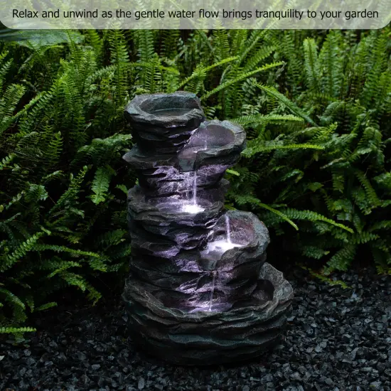 Gardenised Water Fountain with LED Light for Indoor and Outdoor Accent with Soothing Waterfall Sound Ideal for Home Office Patio Backyard Deck Porch Balcony and Tabletop Display, Forest Falls {2}