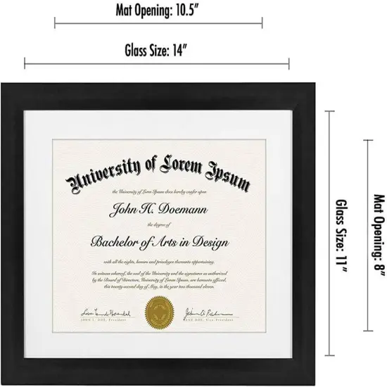 11x14 Diploma Frame with Shatter-Resistant Glass - Use as 8.5x11 Frame with Mat or 11x14 Frame without Mat - Legacy Collection - Thin Picture Frame for Wall Display - Black {2}