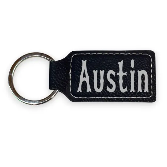 Keychain - Rectangle - Austin - Leather Rawhide/Black {4}