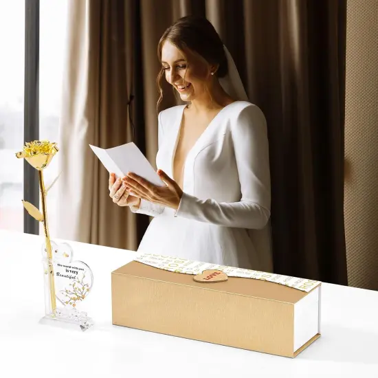 Gold Dipped Real 24K Gold Rose, 1 Pack Infinity Flower Decor Hand Dipped in 24K Romantic Rose Gifts for Women in Her Wife Girlfriend Birthday Anniversary Valentines Mothers Day Christmas(Gold) {4}