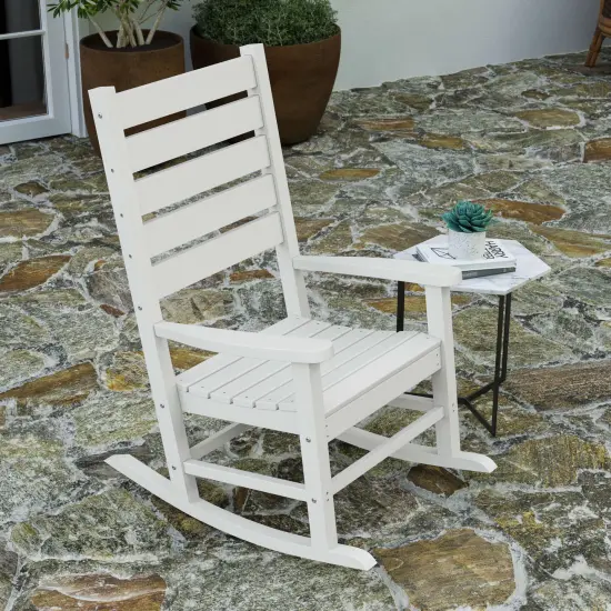 Merrick Lane Fielder Set of 2 Contemporary Rocking Chairs, All-Weather HDPE Indoor/Outdoor Rockers White {3}
