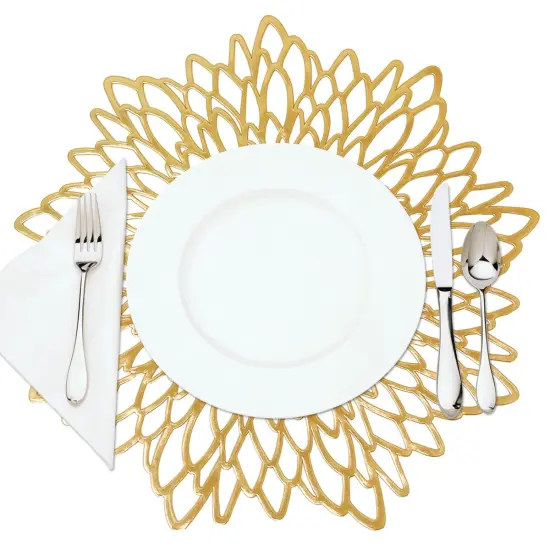 Wrapables Vinyl Metallic Colored Placemats for Weddings, Parties, Special Events (Set of 4), Gold Blossom {5}