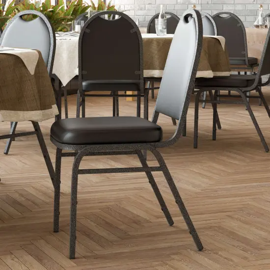 Emma and Oliver Dymoke Versatile Dome Back Stacking Banquet Chair BlackVyl/SilverVein {3}