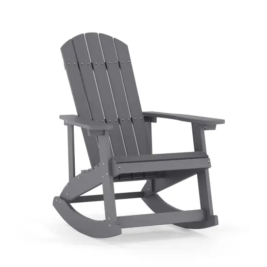 Merrick Lane Atlantic All-Weather Polyresin Adirondack Rocking Chair with Vertical Slats Light Gray {2}