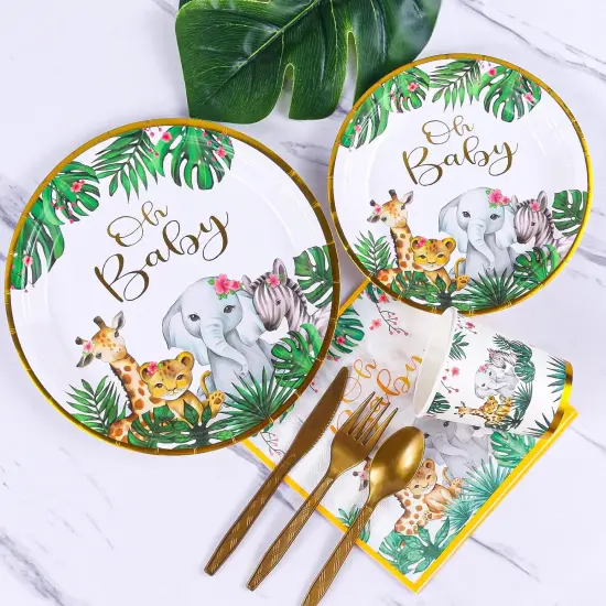 Safari Baby Shower Tableware Set &ndash; Jungle Party Supplies for 24 Guests {4}
