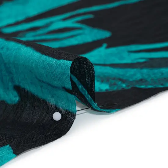 1 Yard Bright Teal and Black Abstract Slubbed Tencel Nylon Linen Woven Fabric Sheer Lightweight 55 Inch Wide {3}