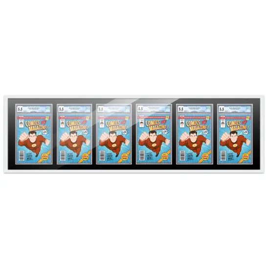 Comic Book Display Frame for Graded Comics - White Wood Comic Frame With Black Mat for 8.125x13 Comics, 18 Frame Sizes {1}