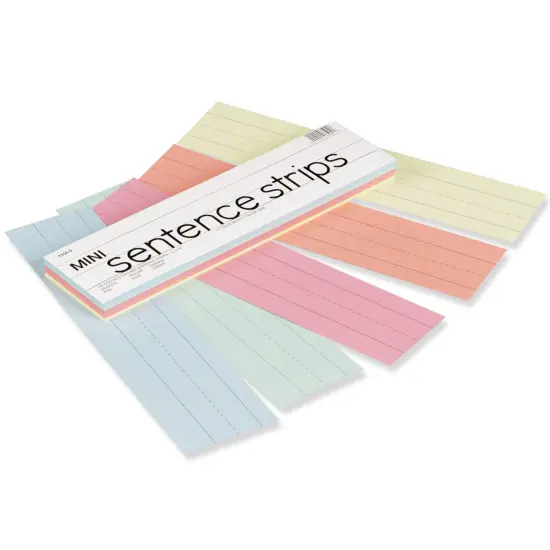 Mini Sentence Strips, 5 Assorted Colors, 1-1/2" x 3/4" Ruled, 3" x 12", 100 Strips {1}