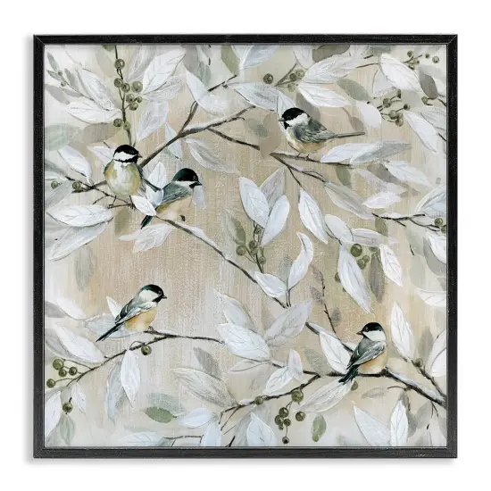 Stupell Industries Chickadee Birds on Branches Framed Giclee Art Black Frame {1}