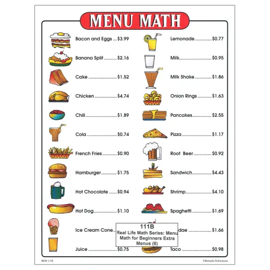 Menu Math for Beginners, 6 Extra Price Lists {1}
