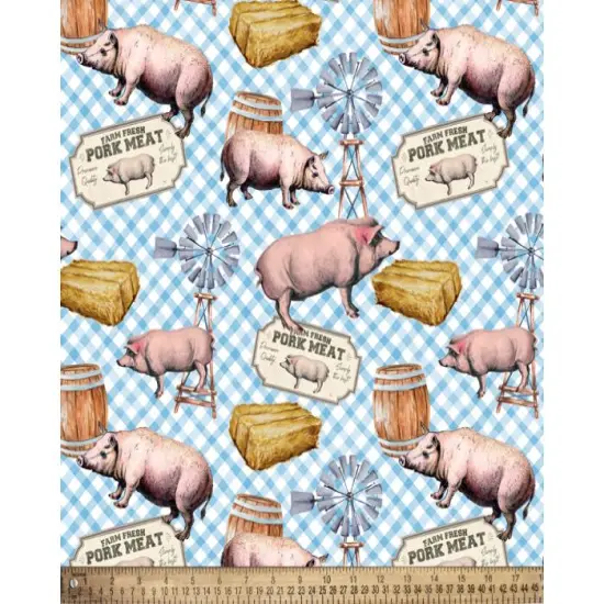 Farm Pigs Cotton Fabric | By the Yard | Sewing and Crafting | 44 inches wide {1}