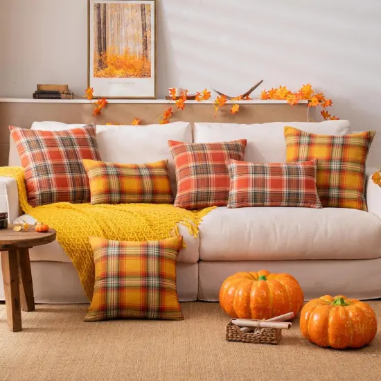 Plaid Orange Throw Pillow Covers 20x20 Inch {5}
