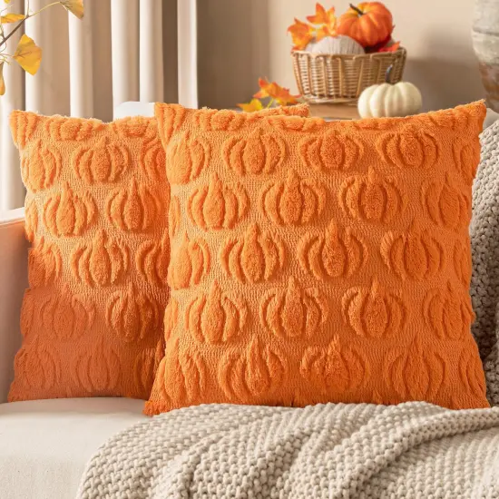 Set of 2 Pumpkin Halloween Thanksgiving Autumn Harvest,Pillow Covers 18x18 Inch {1}