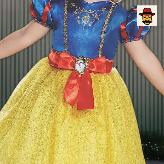 Girls Disney Snow White Costume, Yellow Blue Dress Glitter Trim Red Ribbon Cameo Blue,Red,Yellow {4}