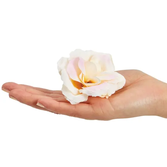 50 Pack Champagne Roses Artificial Flowers Bulk, 3 Inch Stemless Fake Silk Roses for Decorations, Wedding, Faux Bouquets Gold {5}