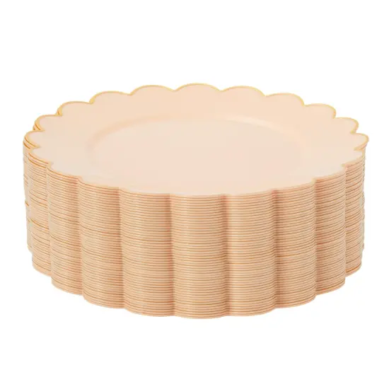 50 Pack Ivory Pink Plastic Plates for Party, 9 Inch Disposable for Party Supplies, Wedding, Gold Foil Scalloped Edges {5}