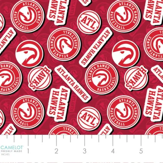 NBA Licensed Atlanta Hawks Toss Red Cotton Fabric by the Yard {1}
