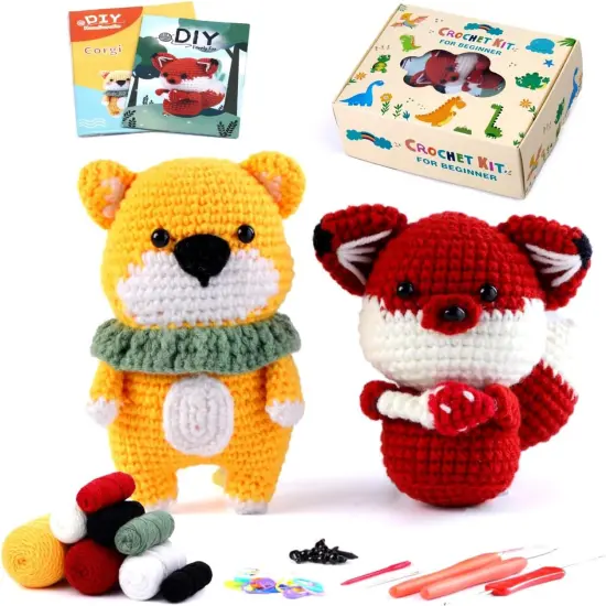 Beginners Crochet Kit Fox & Teddy Bear Create Adorable DIY Plushiest {1}