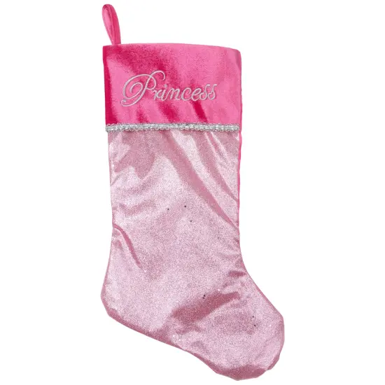 Northlight 21" Pink and Silver Glittered Princess Christmas Stocking with Cuff {3}