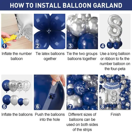 18th Birthday Decorations Navy Blue Silver,18th Birthday Balloon Garland Party Decorations with Number 18 Foil balloons,Happy Birthday Banner for Boys Girls 18th Birthday Party Decorations {4}