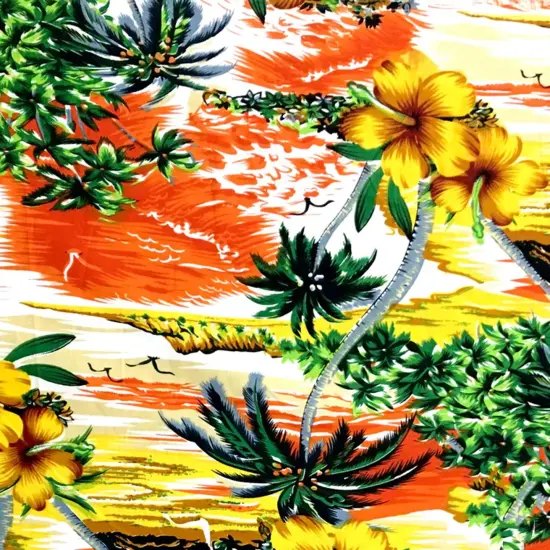 1 Yard Hibiscus Hawaiian Sunset Fabric Peachskin Polyester, 45" Width Orange {1}