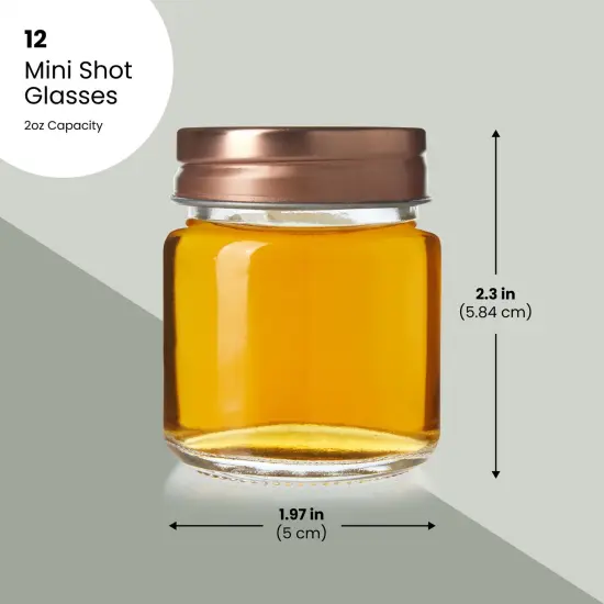12 Pack Mini Mason Jar Shot Glasses with Lids, 2 oz for Ginger Shots, Juices, Cocktails, Homemade Sauces Clear {2}