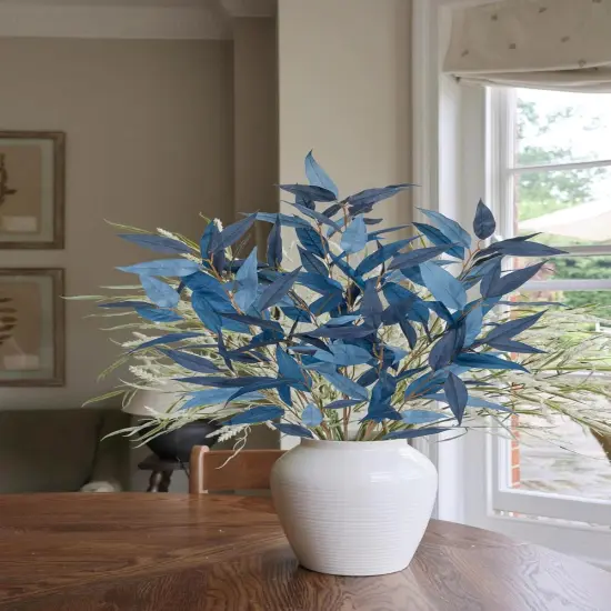 32 Inch Artificial Eucalyptus Leaves and Stems - Navy Blue {4}