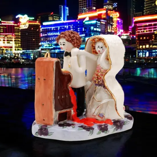 Ceramic Married in Vegas Figurine, Bride and Groom with Slot Machine, Wedding Decor, Wedding Gift {2}