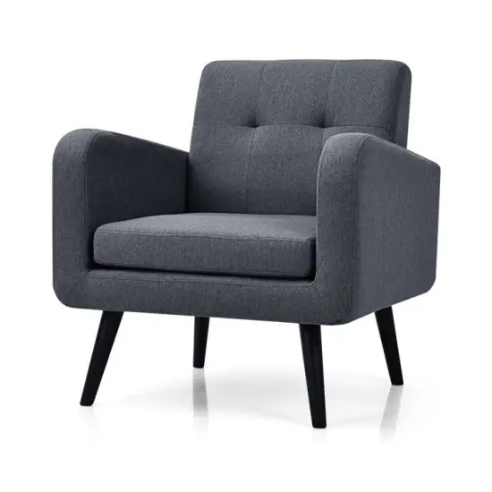 Modern Linen Upholstered Accent Chair with Soft Sponge Cushion and Rubber Wood Frame Grey {1}