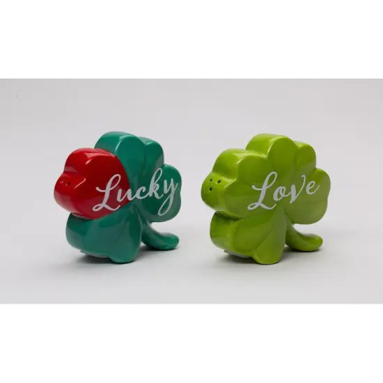 Ceramic Shamrock Lucky Love Salt and Pepper Shakers, Saint Patrick's Day Decor, Irish Decor, Gift for Her {4}