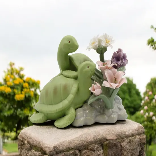 Ceramic Turtles with Flowers Figurine, Home Decor, Gift for Her, Gift for Mom {2}