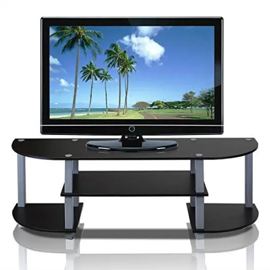 Modern Space-Saving TV Stand with Open Shelves and PVC Frame for 42" Screen Compatible Grey & Black {1}
