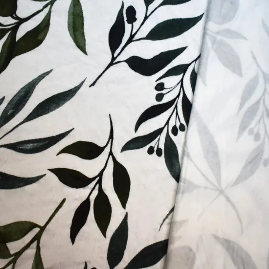 Green-White Rayon Modal Leaves Printed Stretch Spandex Jersey Knit Fabric By the Yard {2}