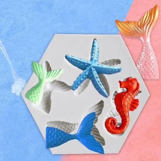 Marine Theme Fondant Silicone Mold Sea Fish Seahorse Sea Shells Shape {3}