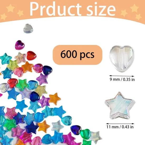600 PCS Heart Star Shape Beads, AB Acrylic Bead Star Beads, for Jewelry Making DIY Bracelet arrings {3}