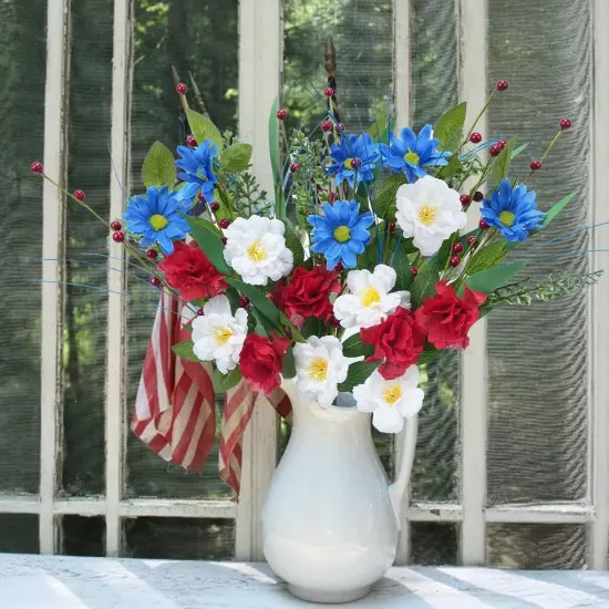 6 Pcs 4th of July Decorations Patriotic Memorial Bouquet 19.69'' Red White and Blue Decorations Flowers with Pampas Patriotic Decor for Easter Independence Day {1}