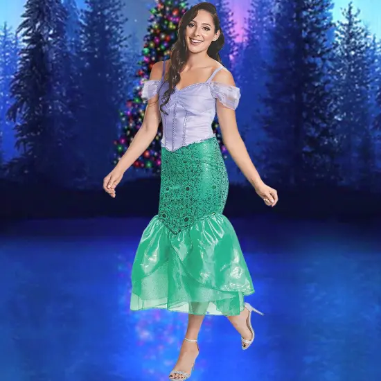 Womens Deluxe Ariel Costume With Purple Bodice And Teal Mermaid Skirt {1}