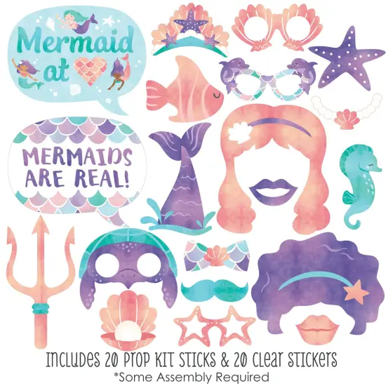 Big Dot of Happiness Mermaid Photo Booth Props Kit, Under the Sea Mermaid Birthday Party Supplies - 20 Count Selfie Prop Sticks {4}