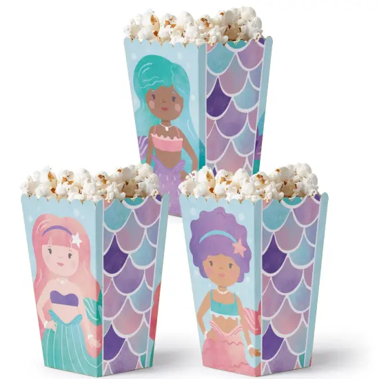 Big Dot of Happiness Mermaid Popcorn Boxes, Assorted Mermaids Birthday Party Favor Popcorn Treat Boxes - Set of 12 {1}