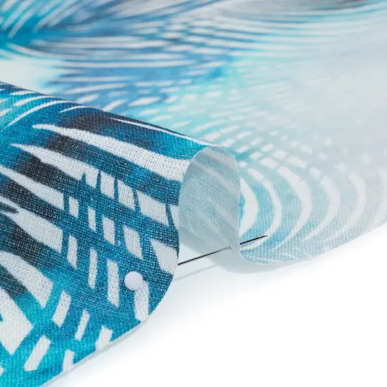 1 Yard Sahara Blue White Linen Fabric Medium Weight Palm Leaves 58 inch Width {2}