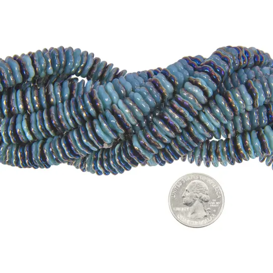 12mm Flat Pinwheel Flower Beads in Milky Aqua and Blue Iris Apx 25 Beads GB-PWF03 {3}