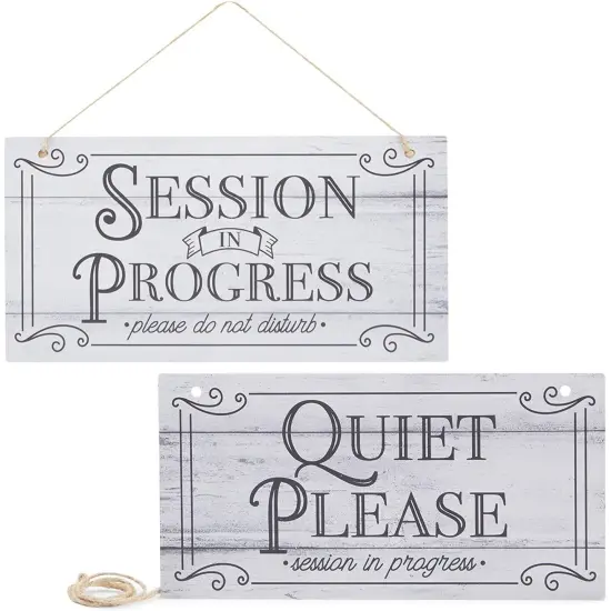 Stockroom Plus Hanging Door Sign for Therapist, Quiet Please Session in Progress (5 x 10 in, 2 Pack) White {1}
