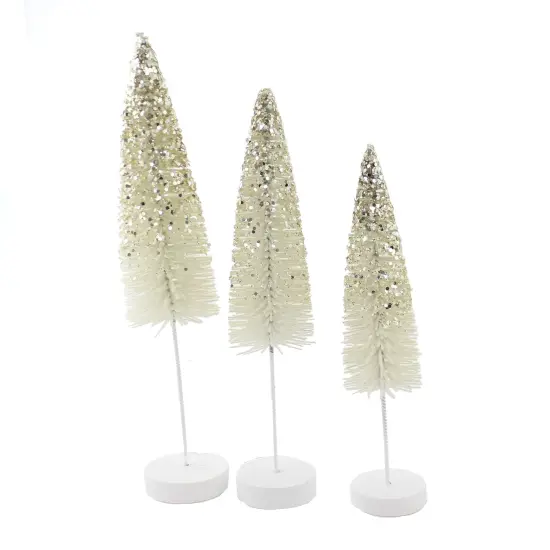 Bethany Lowe 12.0 Inch Platinum Bottle Brush Trees Christmas Decorative Tree Set , Christmas Decor Glittered Flocked White {2}