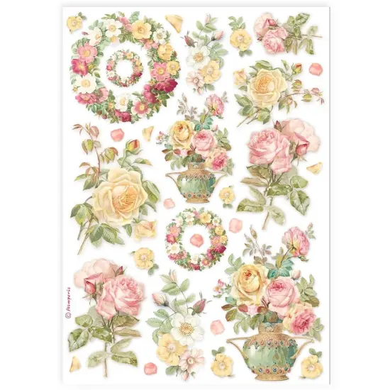 Stamperia Rice Paper Sheet A4-Garlands And Roses {1}