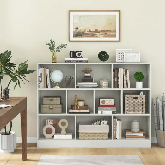 Costway 10-Cube Bookcase 41" Wooden Toy Storage Organizer for Kids Bookshelf White/Natural {4}