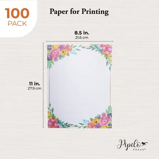 Floral Stationery Paper for Writing Letters, Printing (8.5 x 11 In, 100 Sheets) White {4}